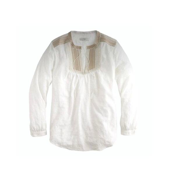 J.Crew Womens XS White Embroidered Boho Peasant Blouse Tassel Tie Top - Picture 12 of 12